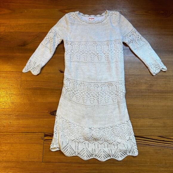 Cat & Jack Other - Cat & Jack cream silver knit scalloped long sleeve sweater dress SIZE 7-8